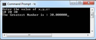 C Program function to return the maximum of three numbers